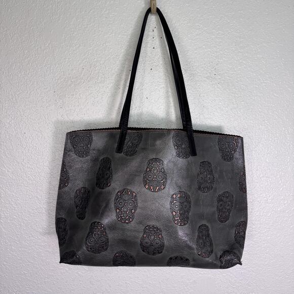 B. May Tote Bag Leather Embossed Sugar Skulls Shoulder Purse Gothic Grunge Punk - Picture 1 of 15